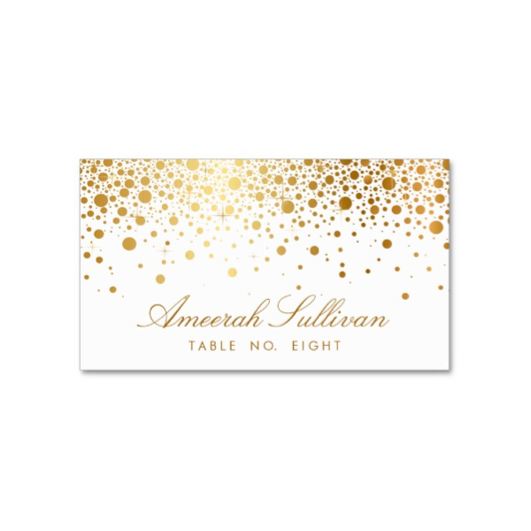 white and gold place cards