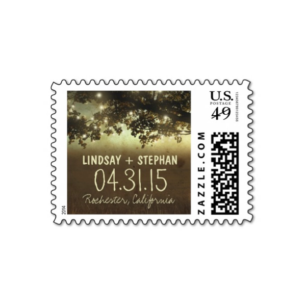 Rustic String of Lights (Summer Green) Wedding Postage Stamp - Luxury  Wedding Invites
