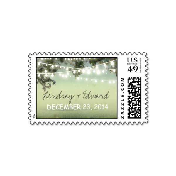 Rustic String of Lights (Summer Green) Wedding Stamp - Luxury Wedding  Invites