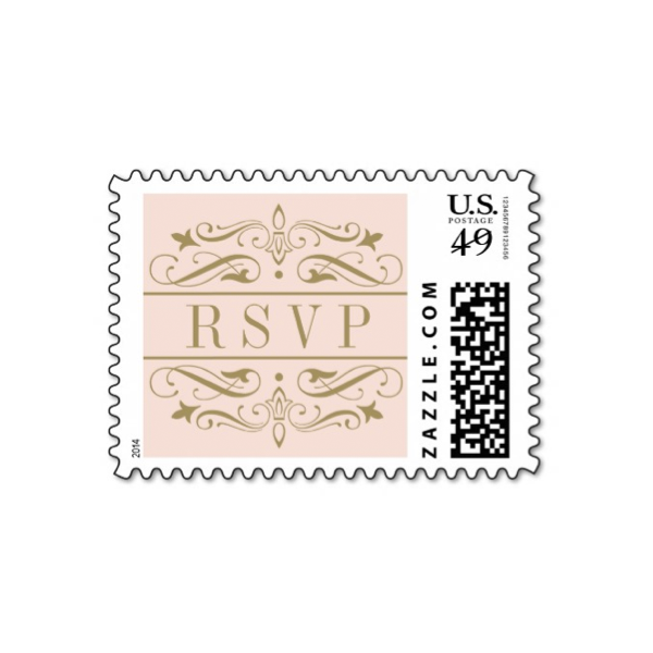 Elegant Flourish (Gold Blush Pink) Wedding Stamps - Luxury Wedding Invites