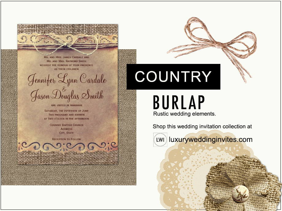 Burlap and twine rustic country wedding themes inspiration board