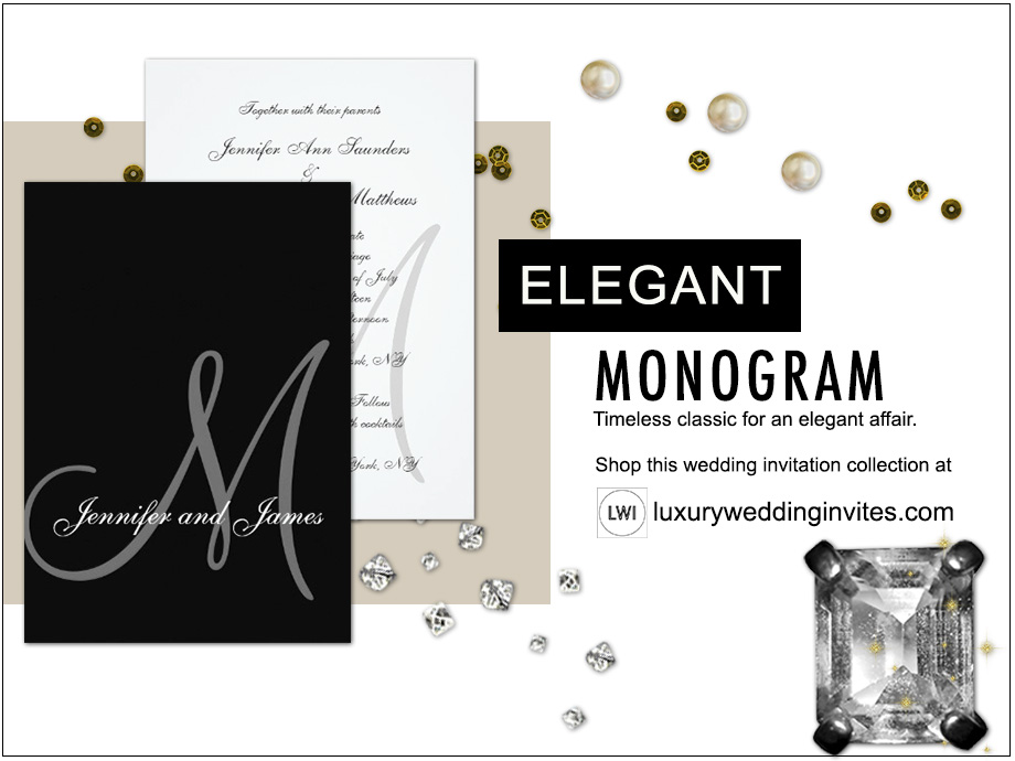 Elegant wedding themes inspiration board with monogram wedding invitation 