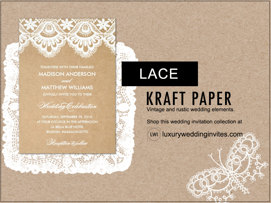 Kraft paper and lace rustic wedding themes inspiration board