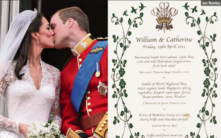 Will and Kate’s Royal Wedding Breakfast Menu For Sale